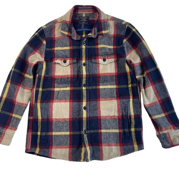 Abercrombie & Fitch Flannel Button Down Plaid Cotton Shacket Pockets SZ S Red Bl - Picture 2 of 10